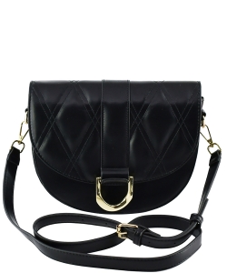 Quilted Flapover Crossbody Bag PA101 BLACK